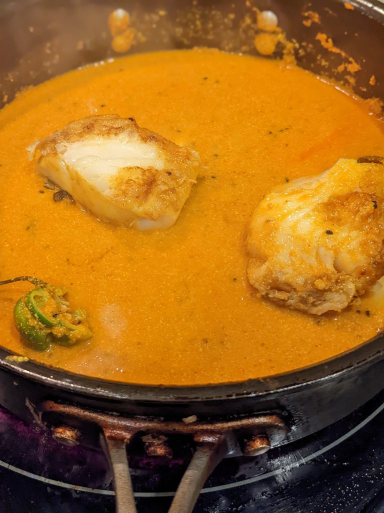 Fish added into the pan with masala